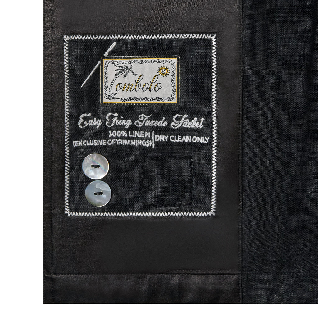 Close-up of the interior care label inside the Easy-Going Tuxedo Jacket.