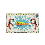 product photo of the box for the opener, with two lobsters in tuxedos surrounding a sideways wine bottle. At the bottom, the words, mr. lobster says drink responsibly, are in small black text