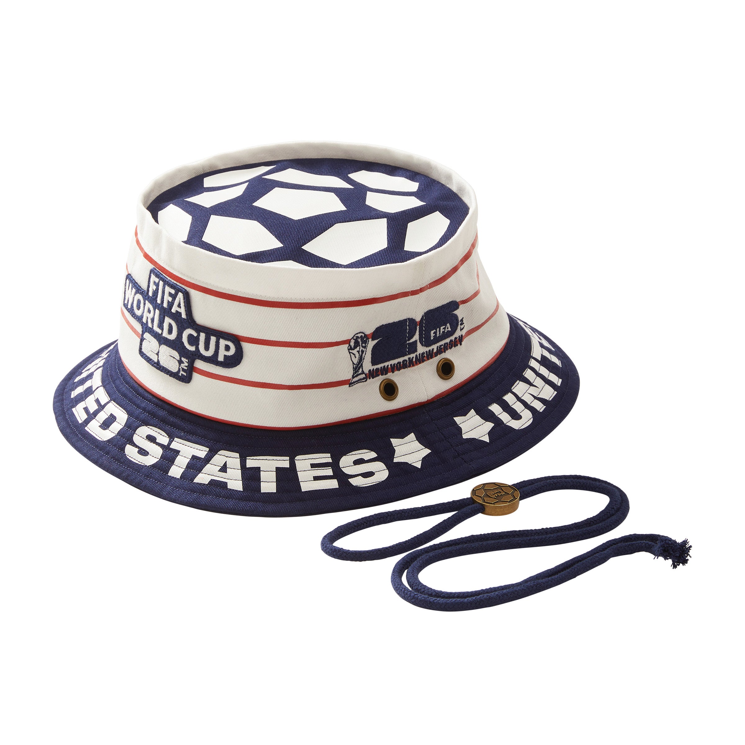 Bucket hat with FIFA World Cup branding and United States text on a white background