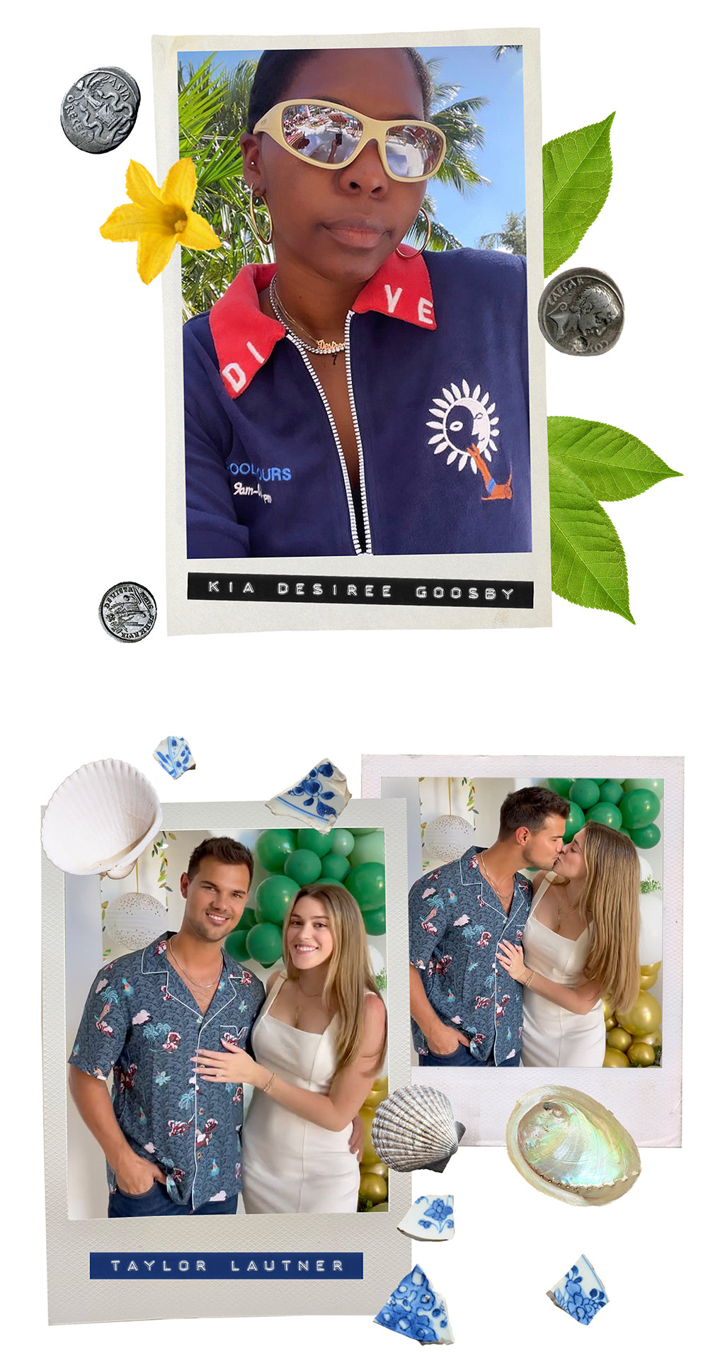 Kia Desiree Goosby wearing Tombolo and Taylor Lautner wearing a Tombolo Hawaiian shirt