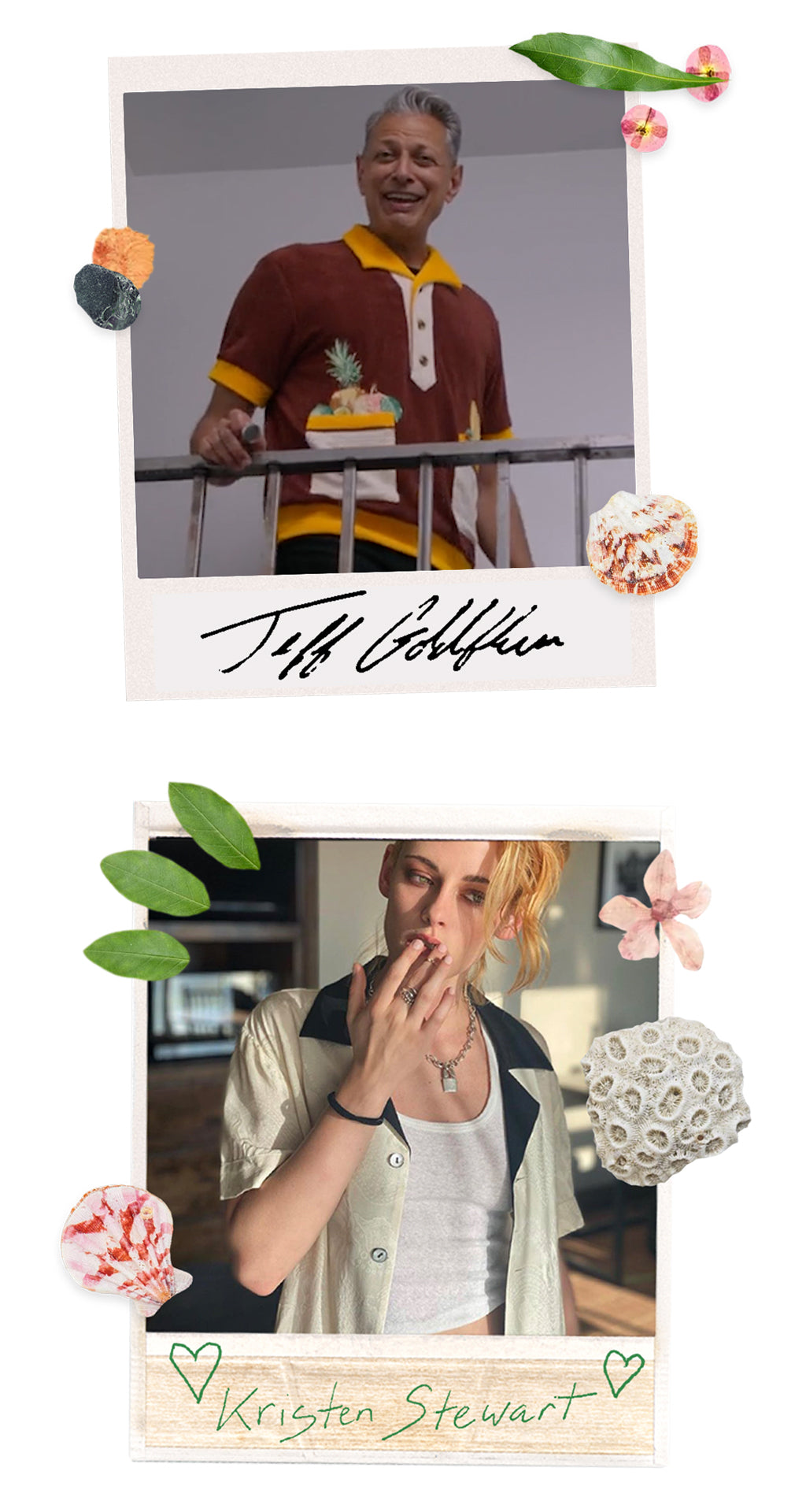 Jeff Goldblum and Kristen Stewart wearing Tombolo
