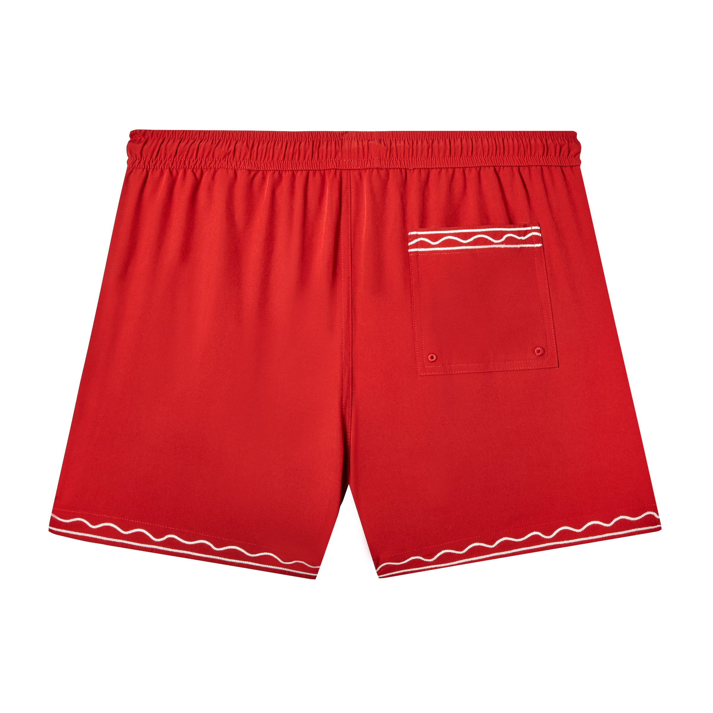 Back shot of red swim trunks