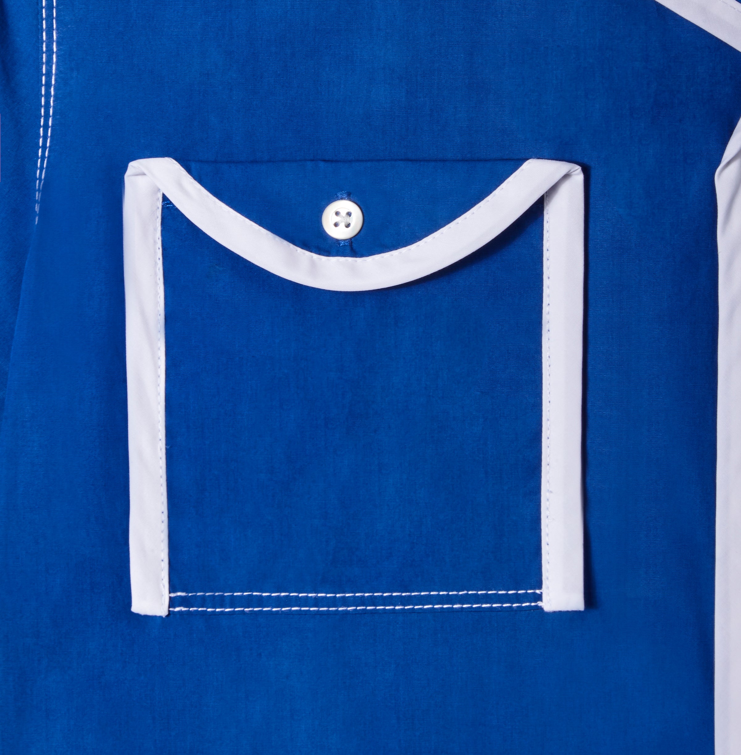 Close up of white piping on pocket