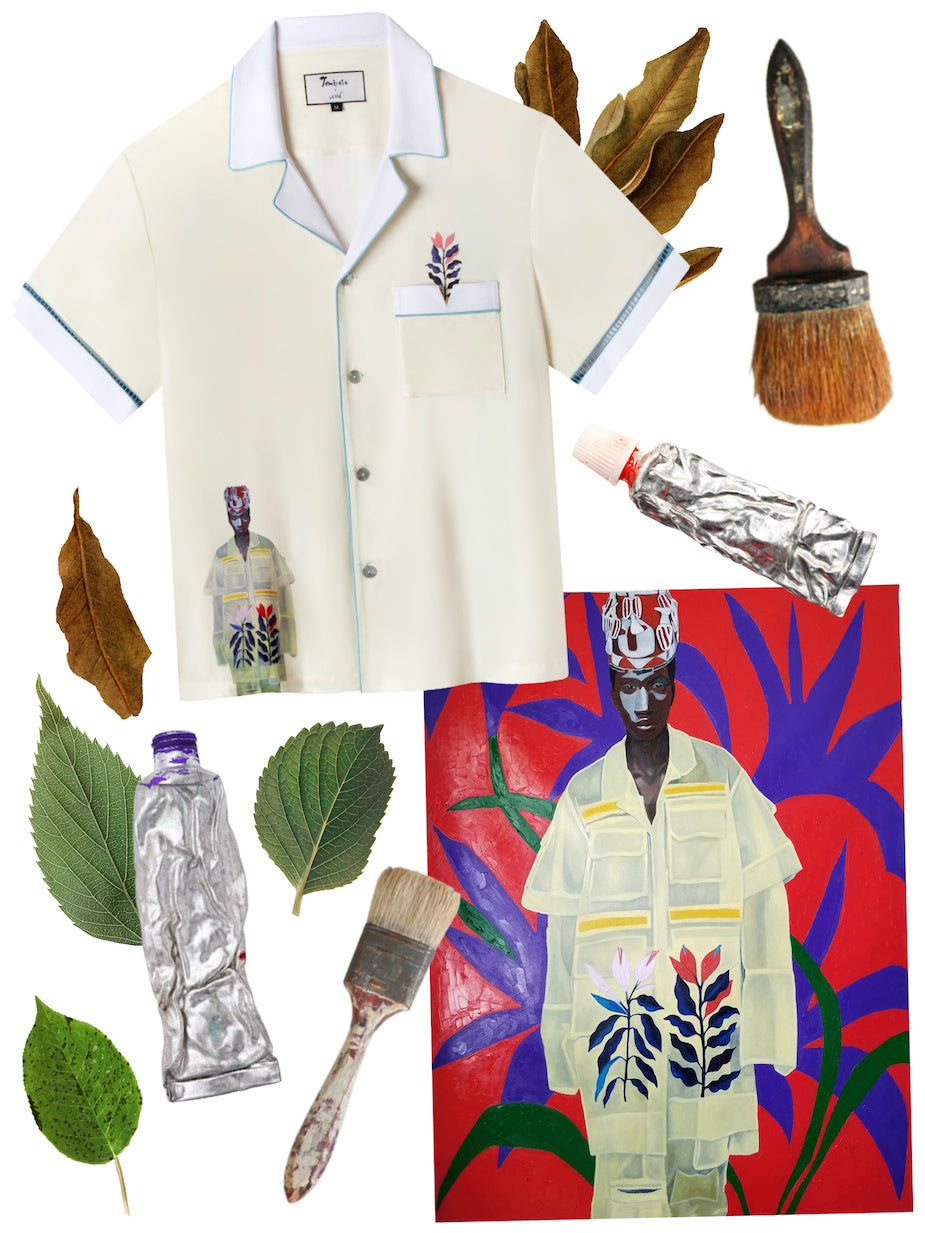 Wole Lagunju designed Tombolo shirt collage with original inspired artwork