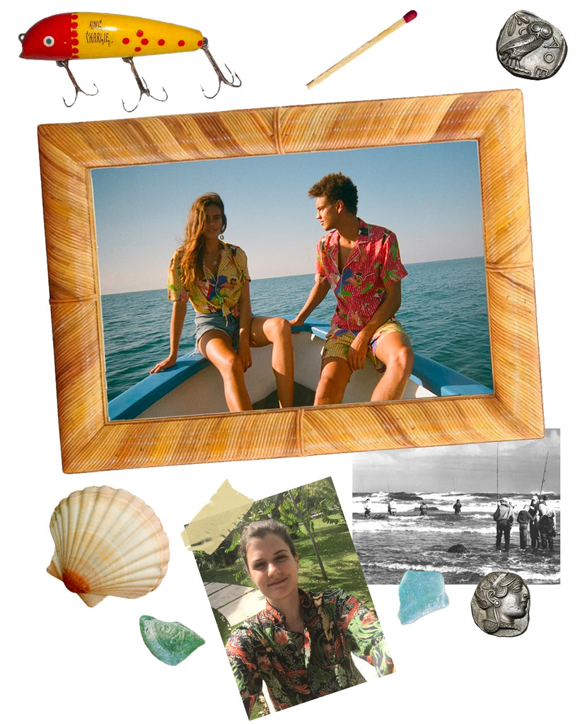 framed photo of his and her hawaiian shirts