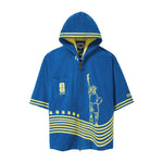 Blue hoodie with yellow accents and a Statue of Liberty playing soccer embroidery.