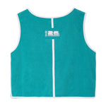 Back of teal terry cloth hand towel top with white trim and FIFA World Cup 2026 New York New Jersey logo.