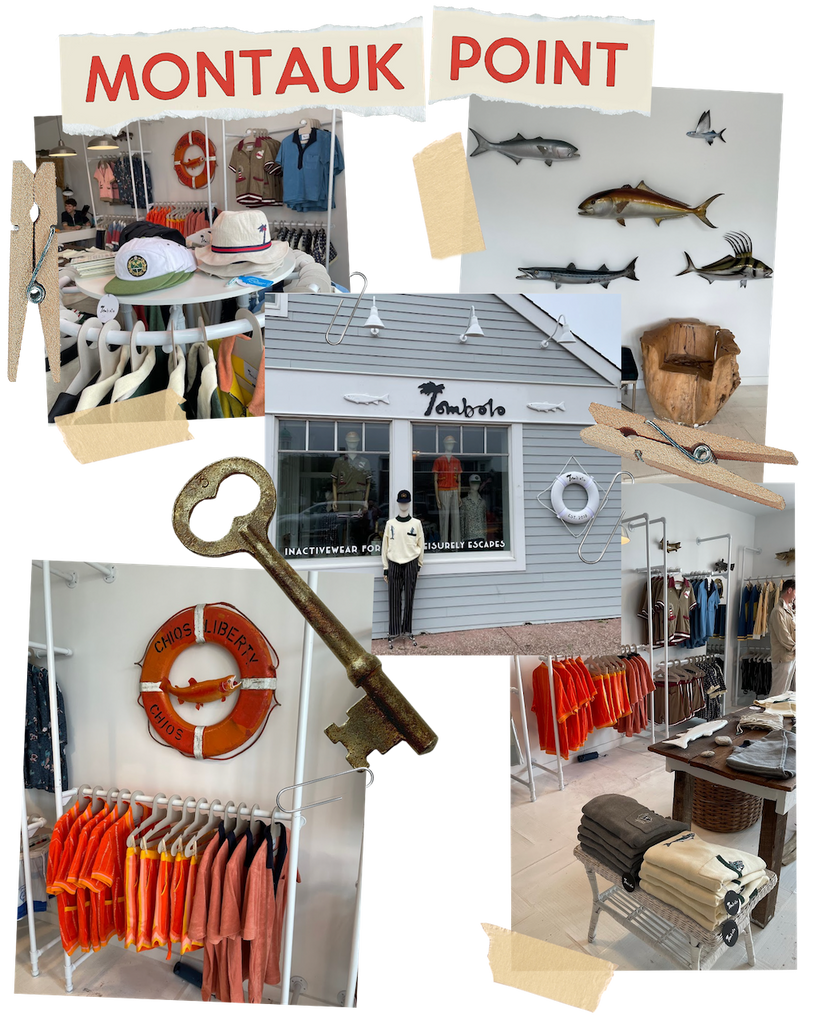 Montauk point with collage of photos of Montauk store