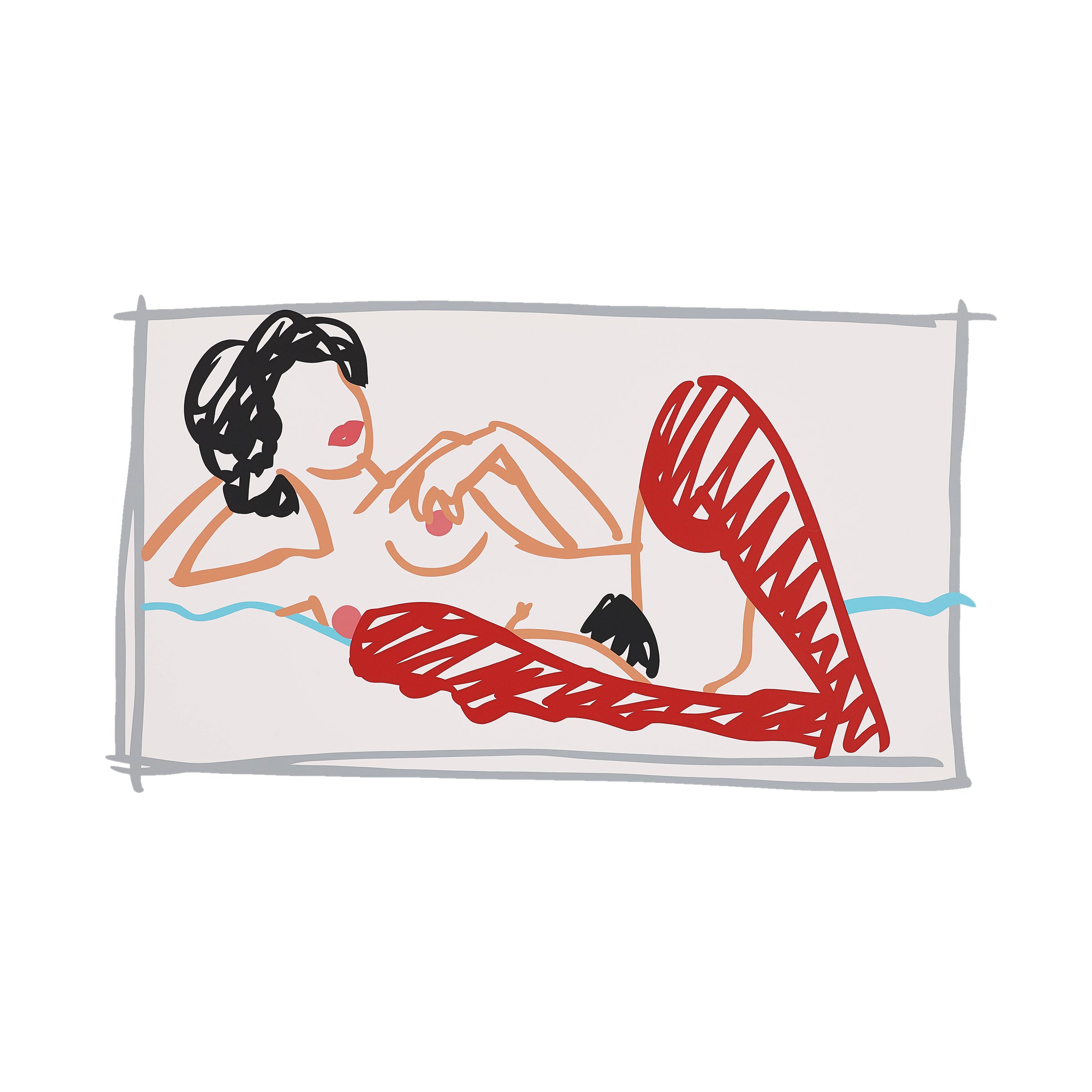 Close up of Wesselmann drawing of women which is translated onto cap