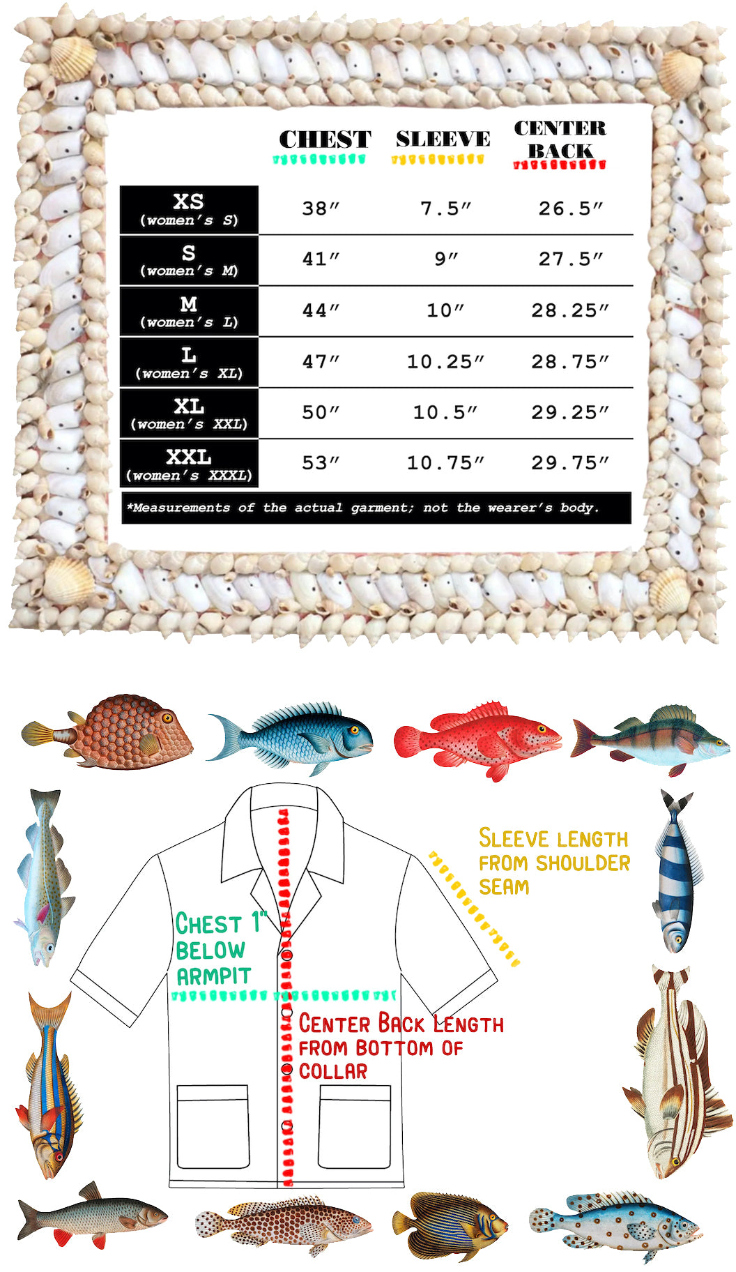 Chest/Sleeve/Centerback: XS:38/7.5/26.5, S: 41/9/27.5, M:44/10/28.25,L:47/10.25/28.75,XL:50/10.5/29.5, XXL:53/10.75/29.75