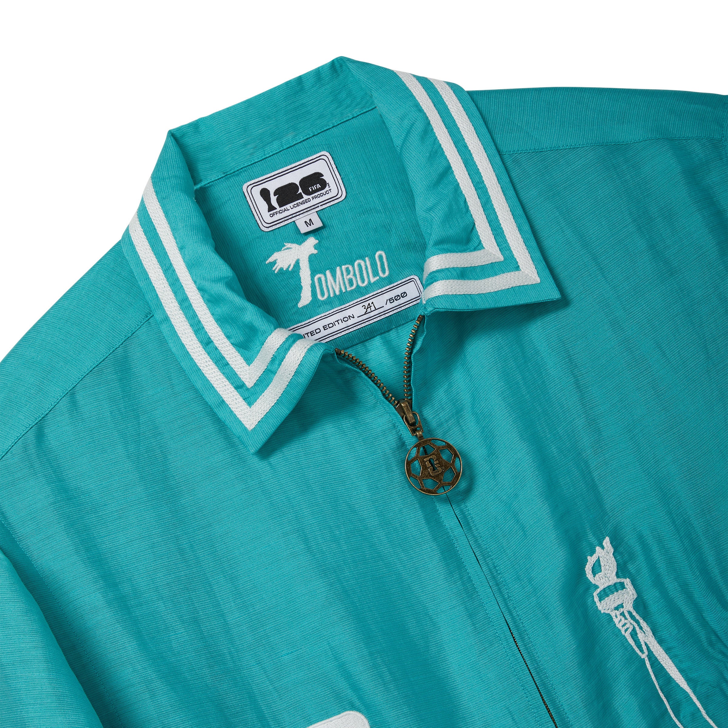 Close-up of the interior and limited edition labels on the teal Stars and Stripes Cabana.