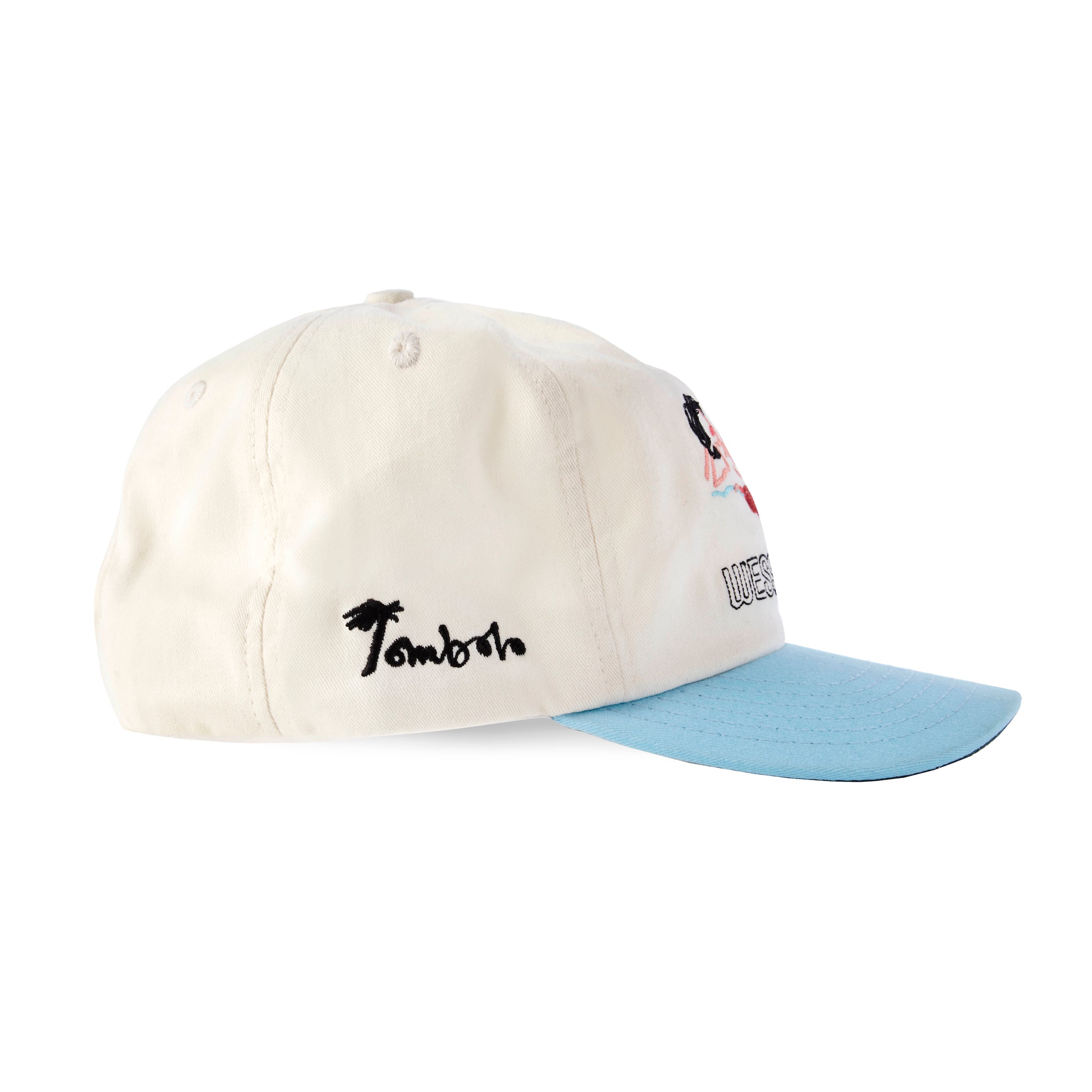 Side angle of cap with Tombolo embroidered