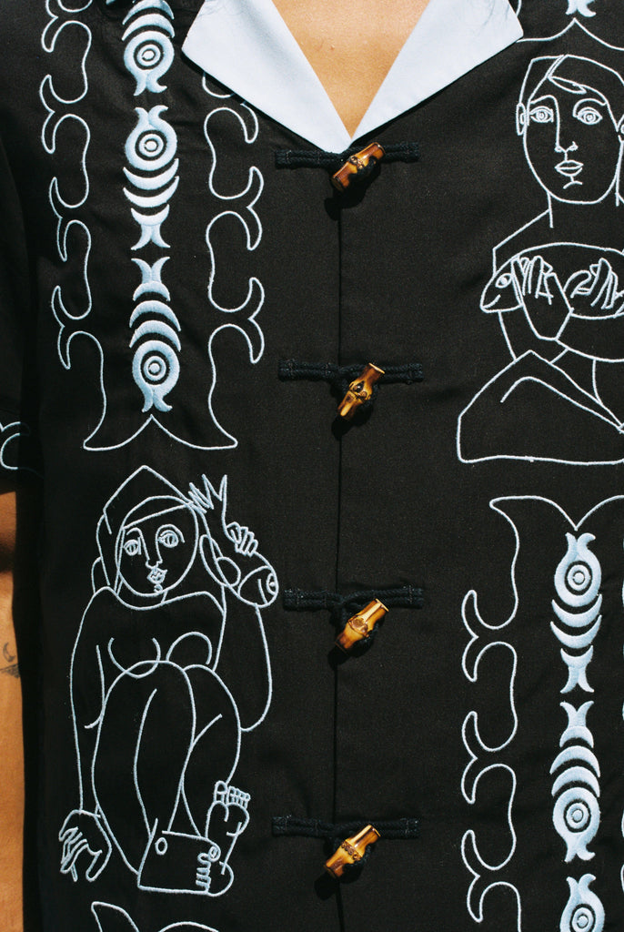 close up of jet black shirt