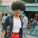 woman smiles at camera