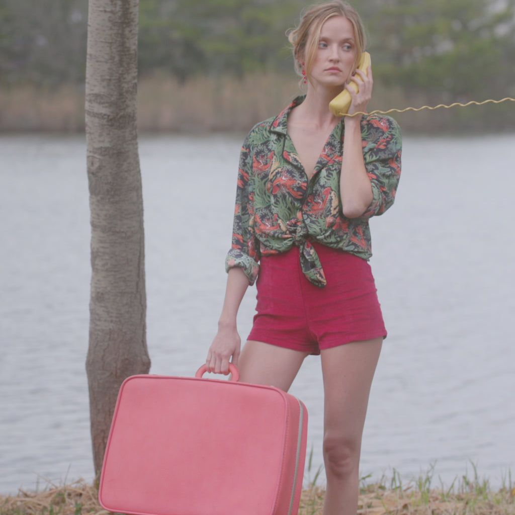 Lobster Rodeo Midnight Green- Tombolo Company's Unisex Hawaiian Shirt. Vintage-inspired clothing with a modern upgrade, aloha shirts and more.