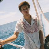 Male model wearing top on boat