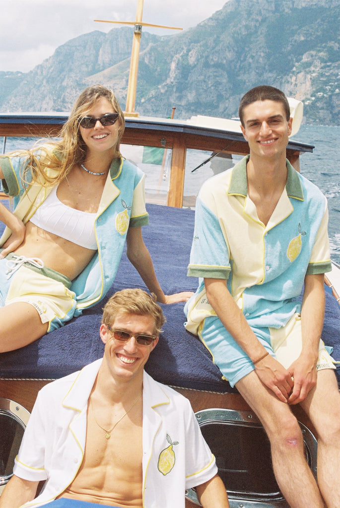 Three models all wearing le sirenuse limoncello shirts