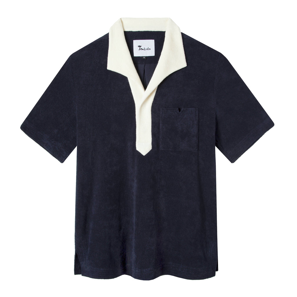 Navy Tombolo polo in terrycloth with white collar