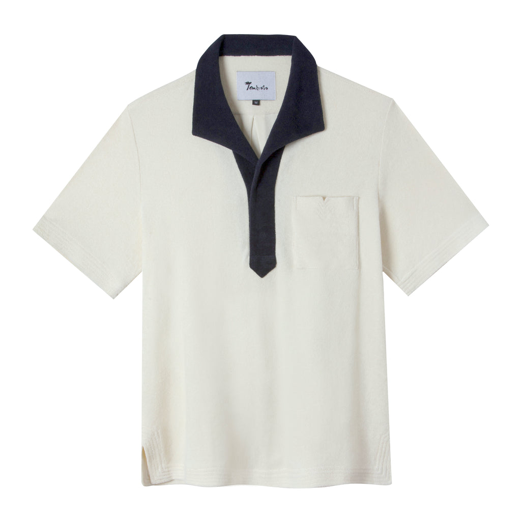 Tombolo polo in white with navy collar