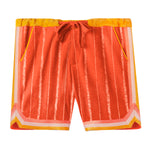 flat lay product photo of shorts with drawstring tied