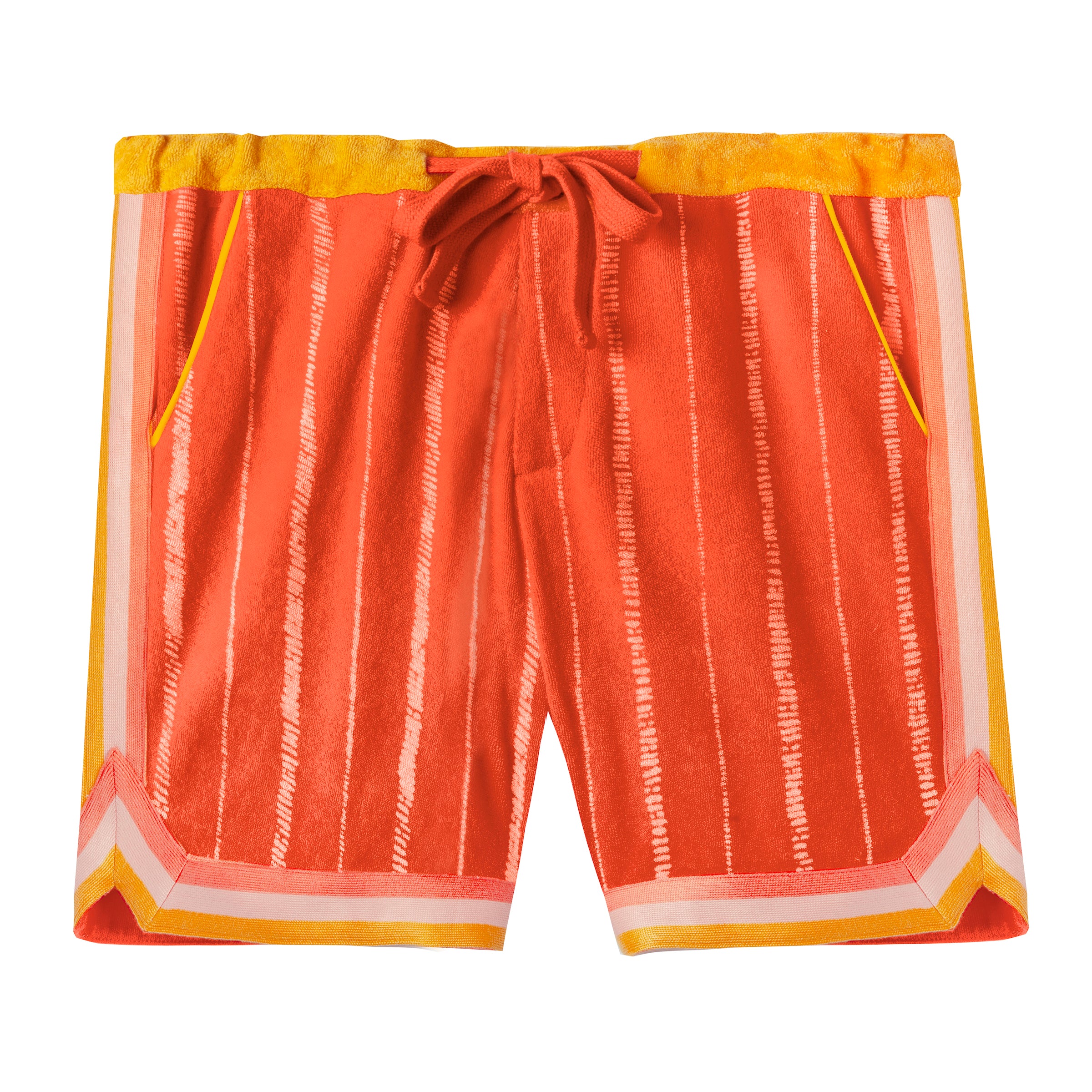 flat lay product photo of shorts with drawstring tied