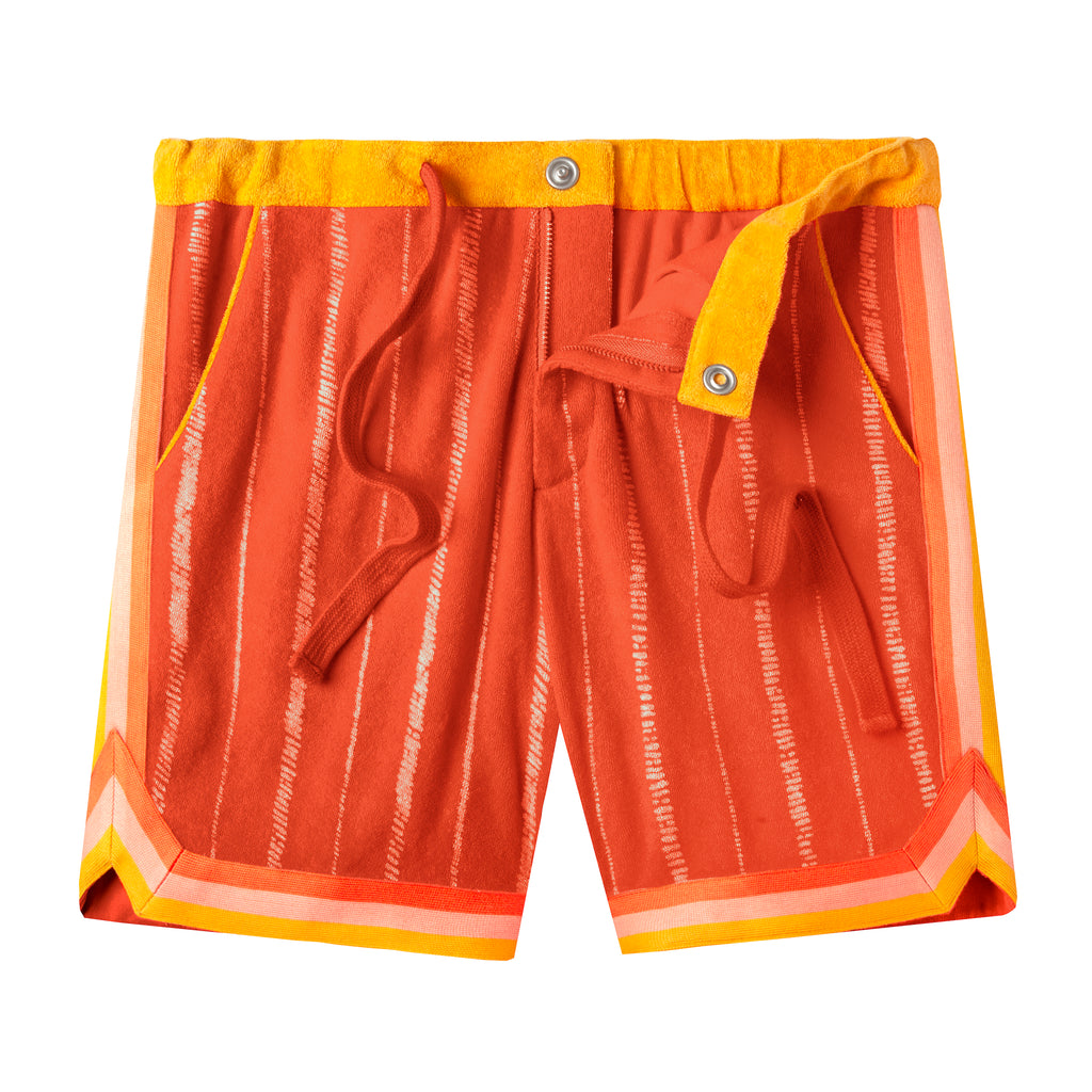 flat lay product photo of shorts unzipped and unbuttoned 