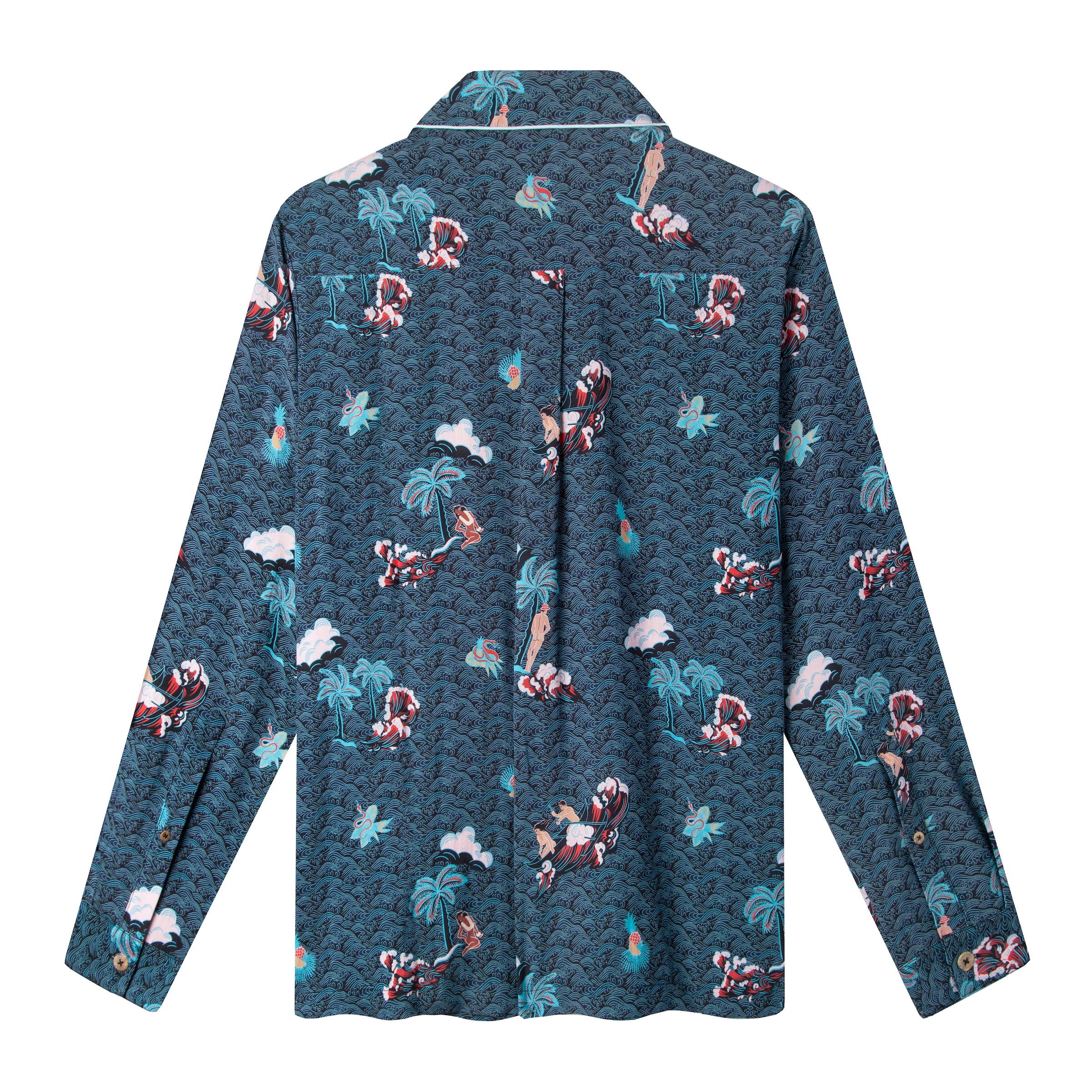 Back view of shirt with box drop panel