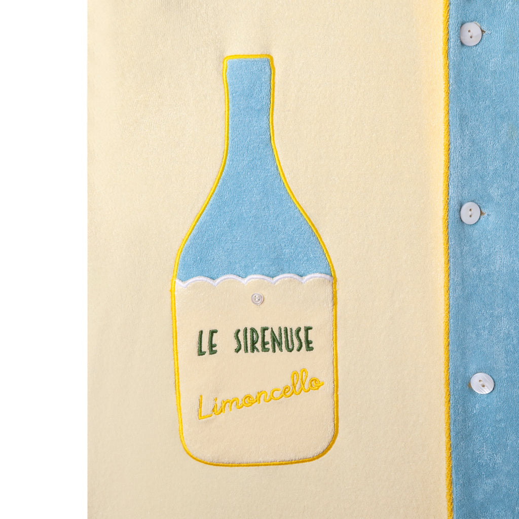 Close up of blue and yellow limoncello pocket