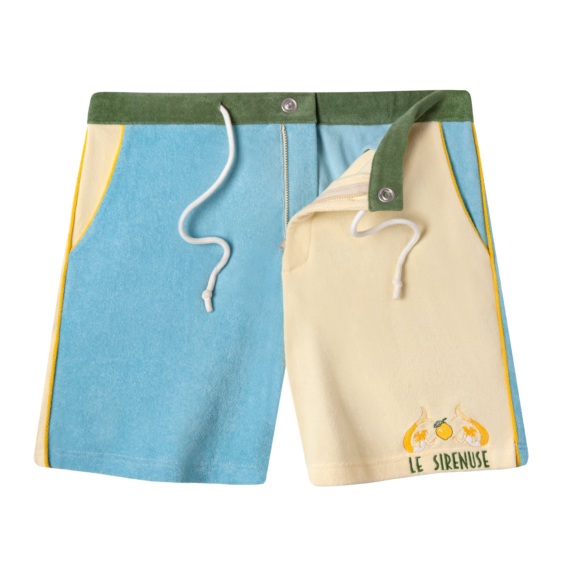 Front view of shorts unzipped and unbuttoned