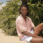 pink cotton terry cloth cabana shirt for whimsical fun and nostalgia at the beach