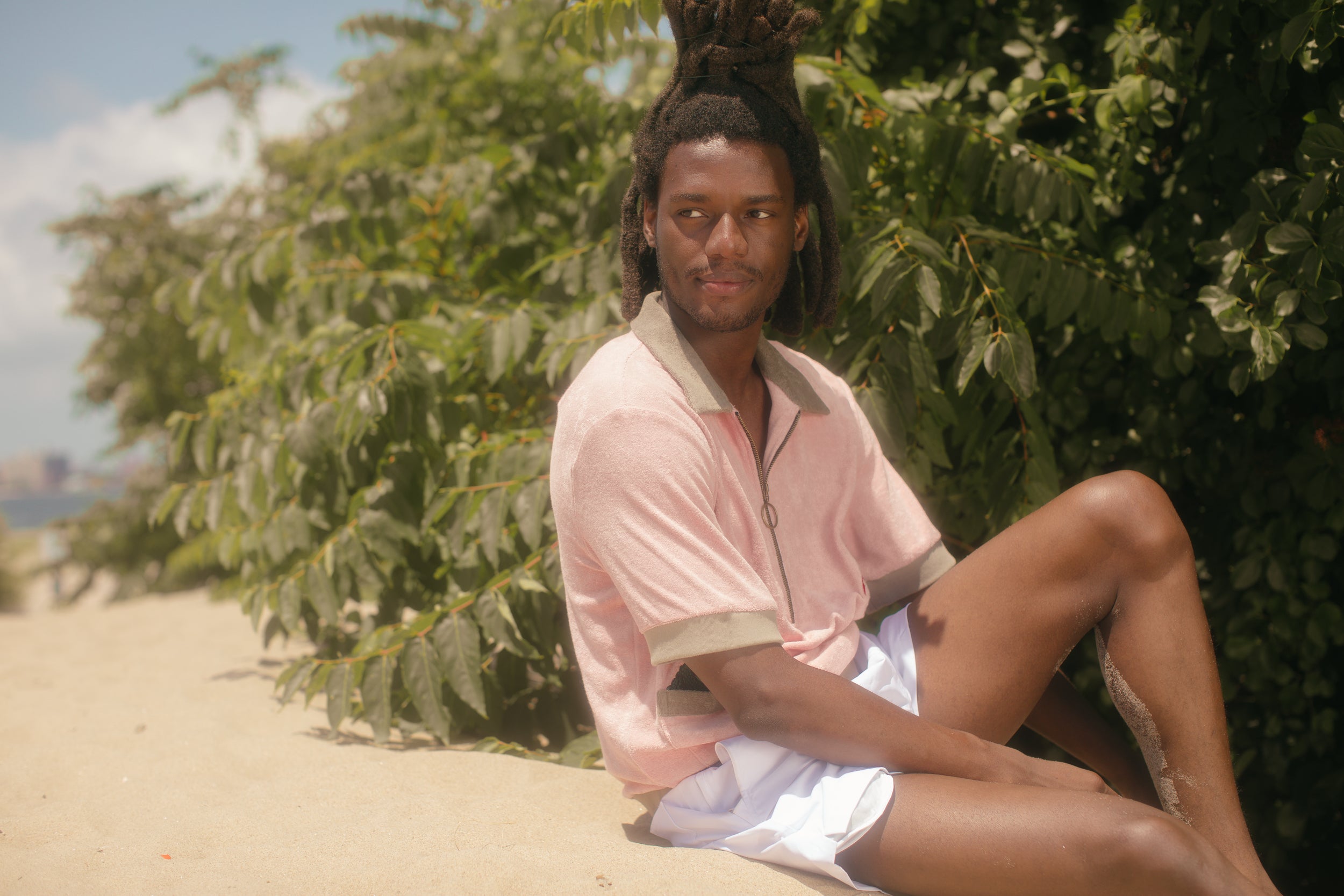 pink cotton terry cloth cabana shirt for whimsical fun and nostalgia at the beach