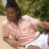 bring nostalgia and whimsical fun to your next event or adventure with this pink terry cloth cabana shirt