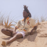 The perfect towel shirt, with a full zip, embroidered tiger and ivy leaves, for a graphic, fun beach day