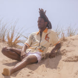 The perfect towel shirt, with a full zip, embroidered tiger and ivy leaves, for a graphic, fun beach day