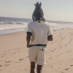 male model running on beach wearing full matching angler set