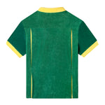 Back view of the shirt showing the pleated back with two yellow pleats