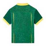 Back view of the shirt showing the pleated back with two yellow pleats