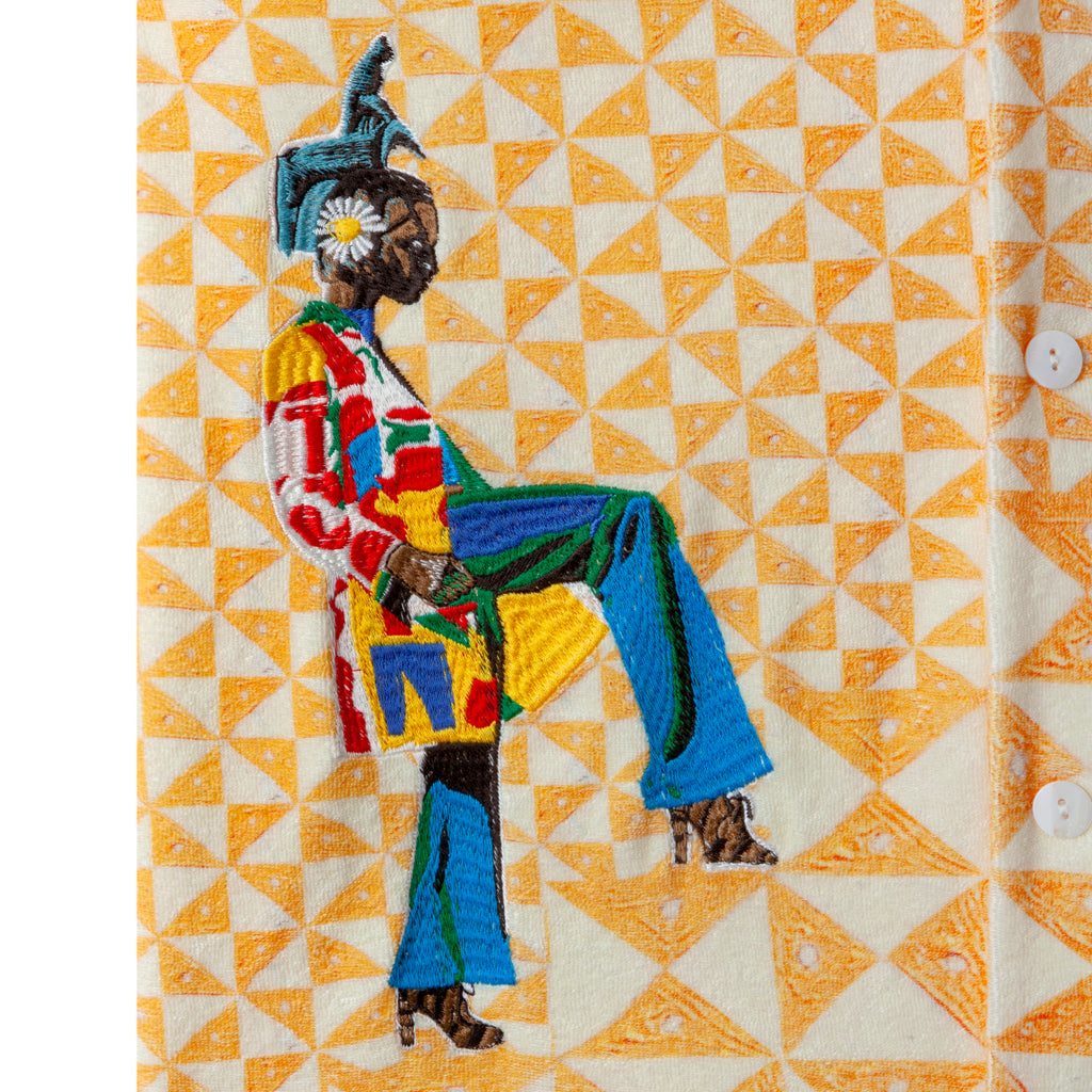 close up of wole figure embroidered