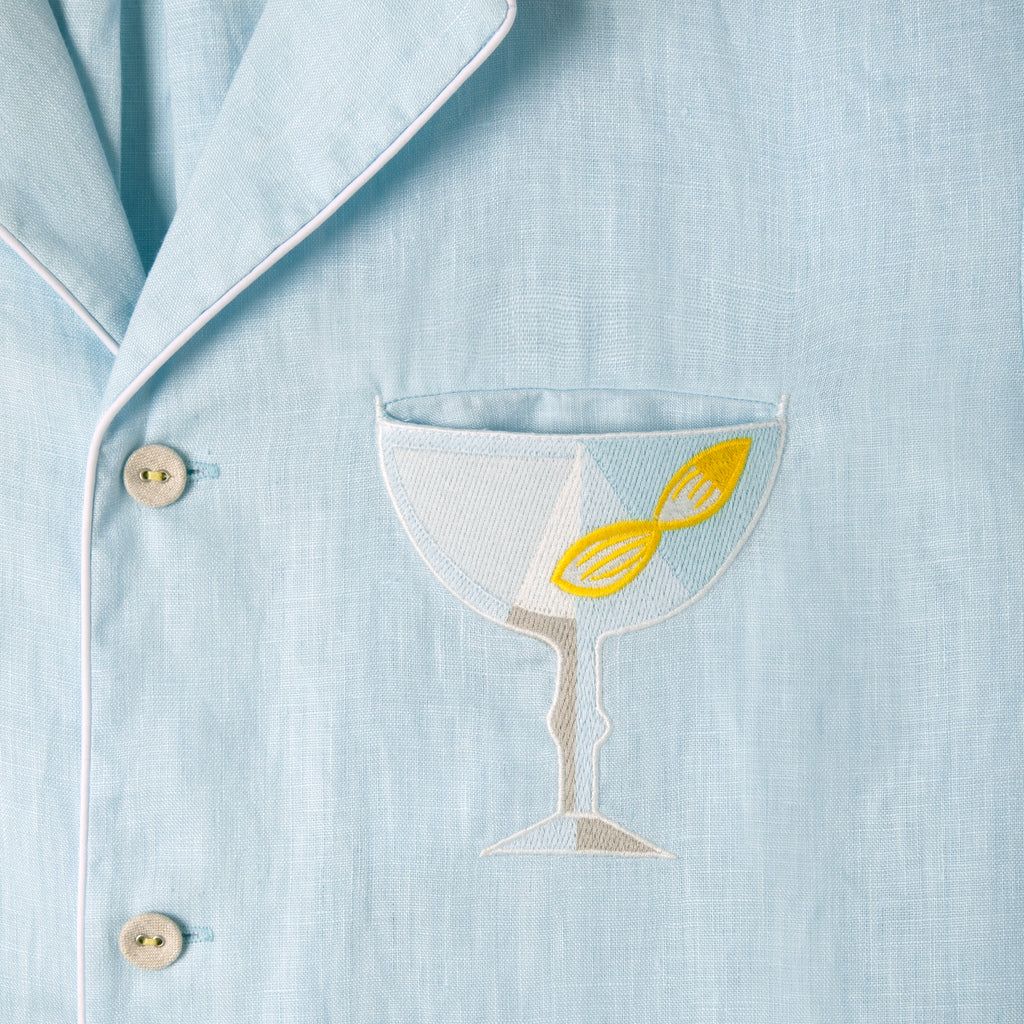 Close up of Martini glass pocket with embroidered lemon twist