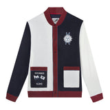 Front lay flat product photo of cabana jacket showing navy red and white contrast paneling along with beginner slope embroidery on left front pocket