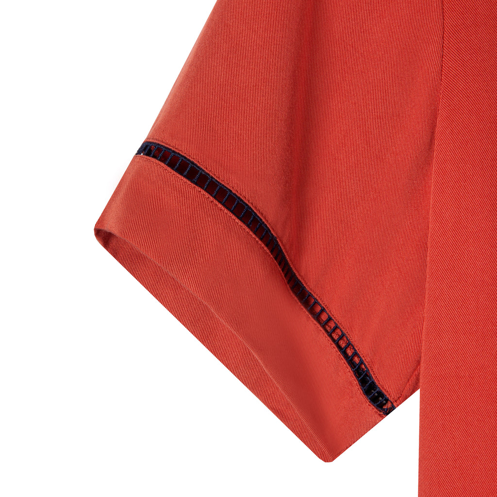 Close up view of black window pane embroidery