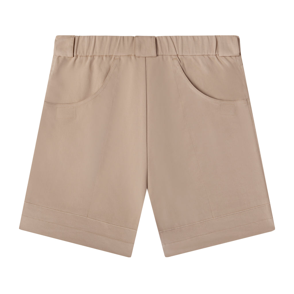 back view of beige shorts