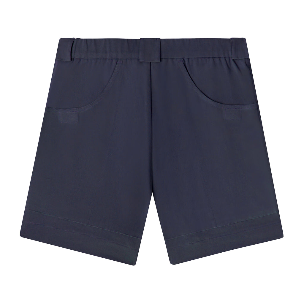 back view of navy shorts