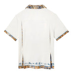 Pleated back angle of Tombolo x Alexis Zambrano shirt