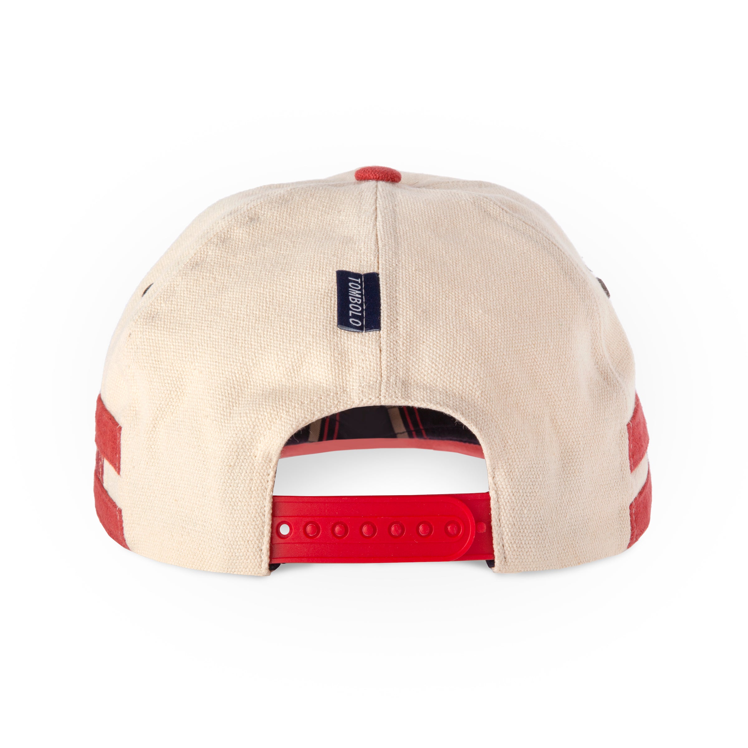 Back view of hat showing red snapback fastening
