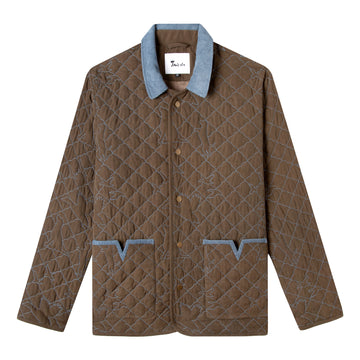 Brown quilted jacket with blue piping