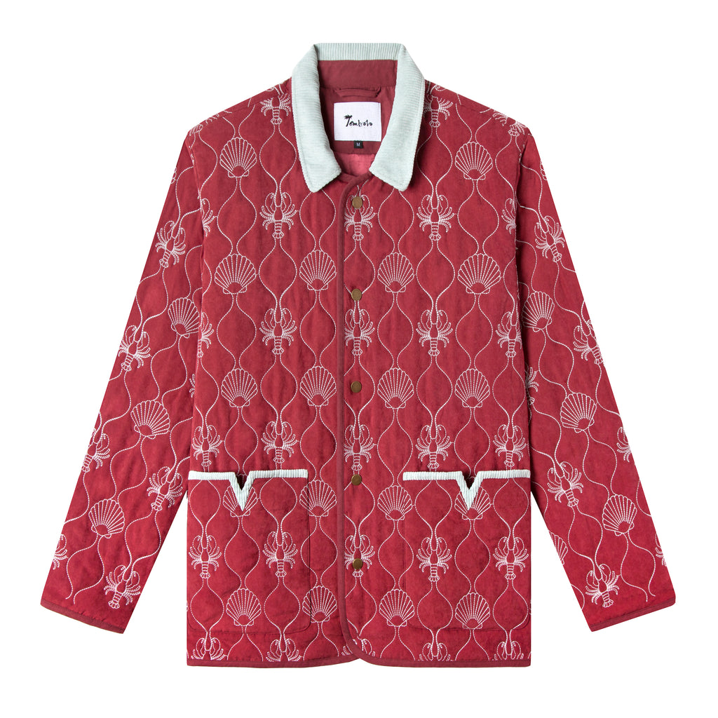 Buttoned up quilted jacket maroon