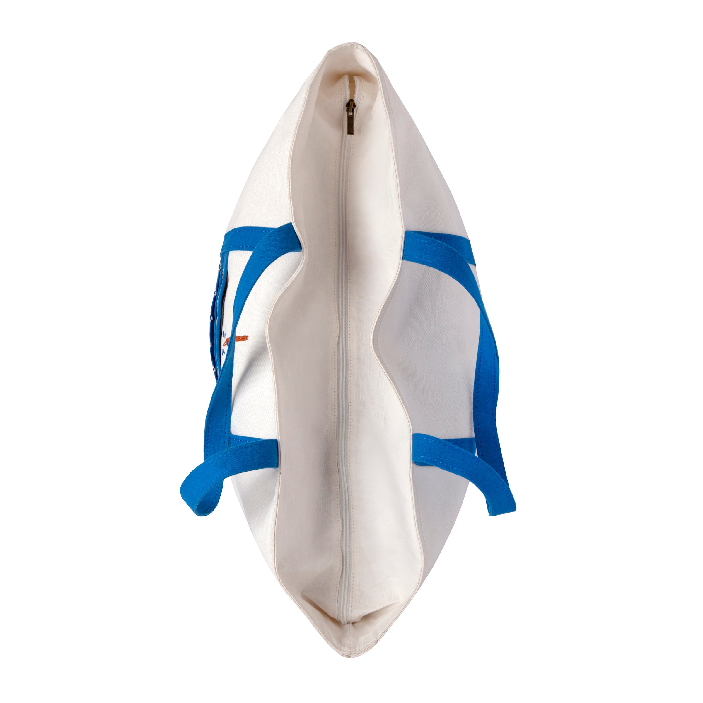 top view of tote bag showing zipper