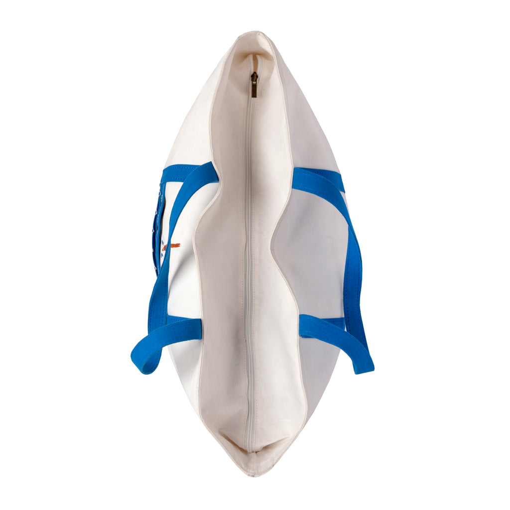 top view of tote bag showing zipper