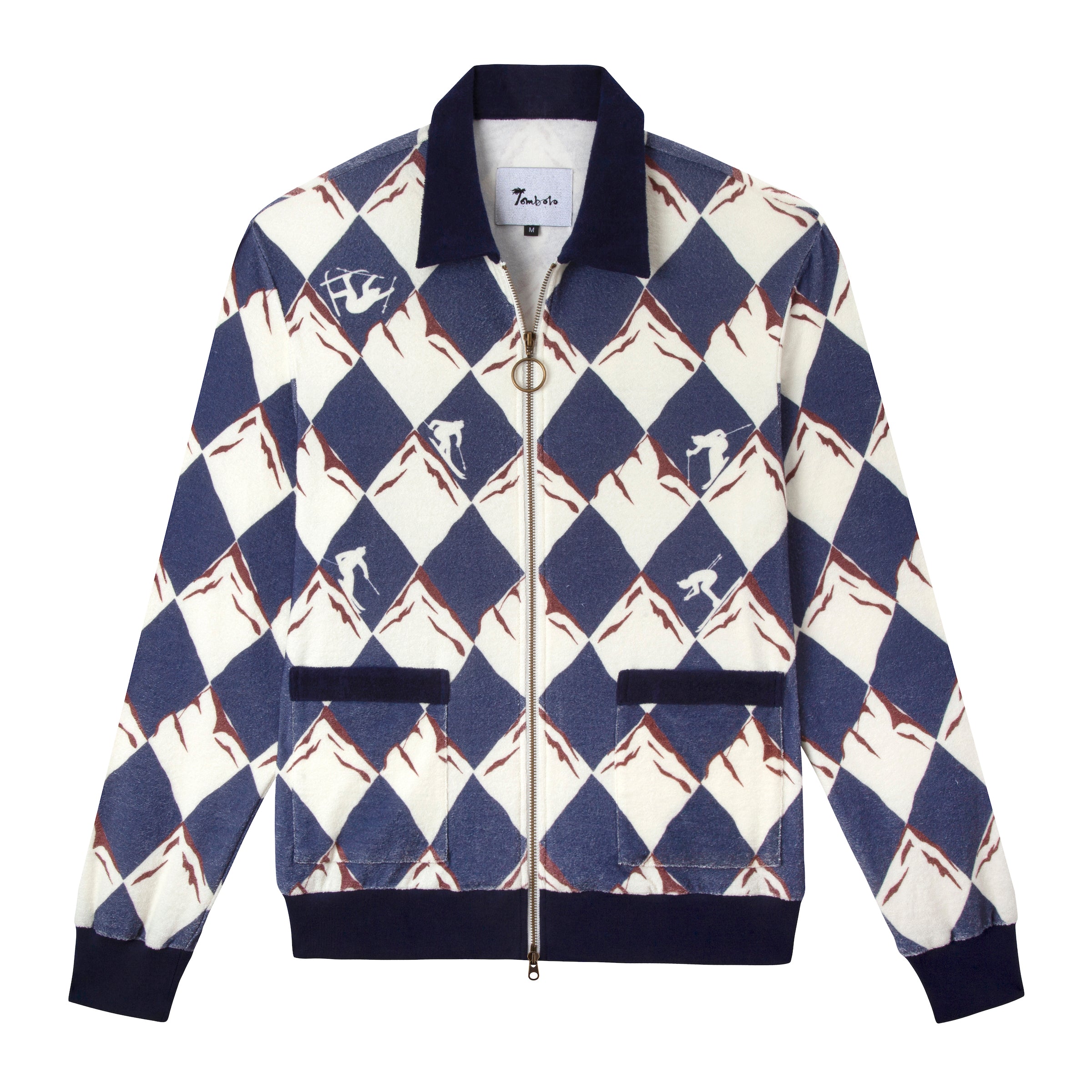 Front lay flat product photo of black diamond cabana with navy detailing and ring zipper